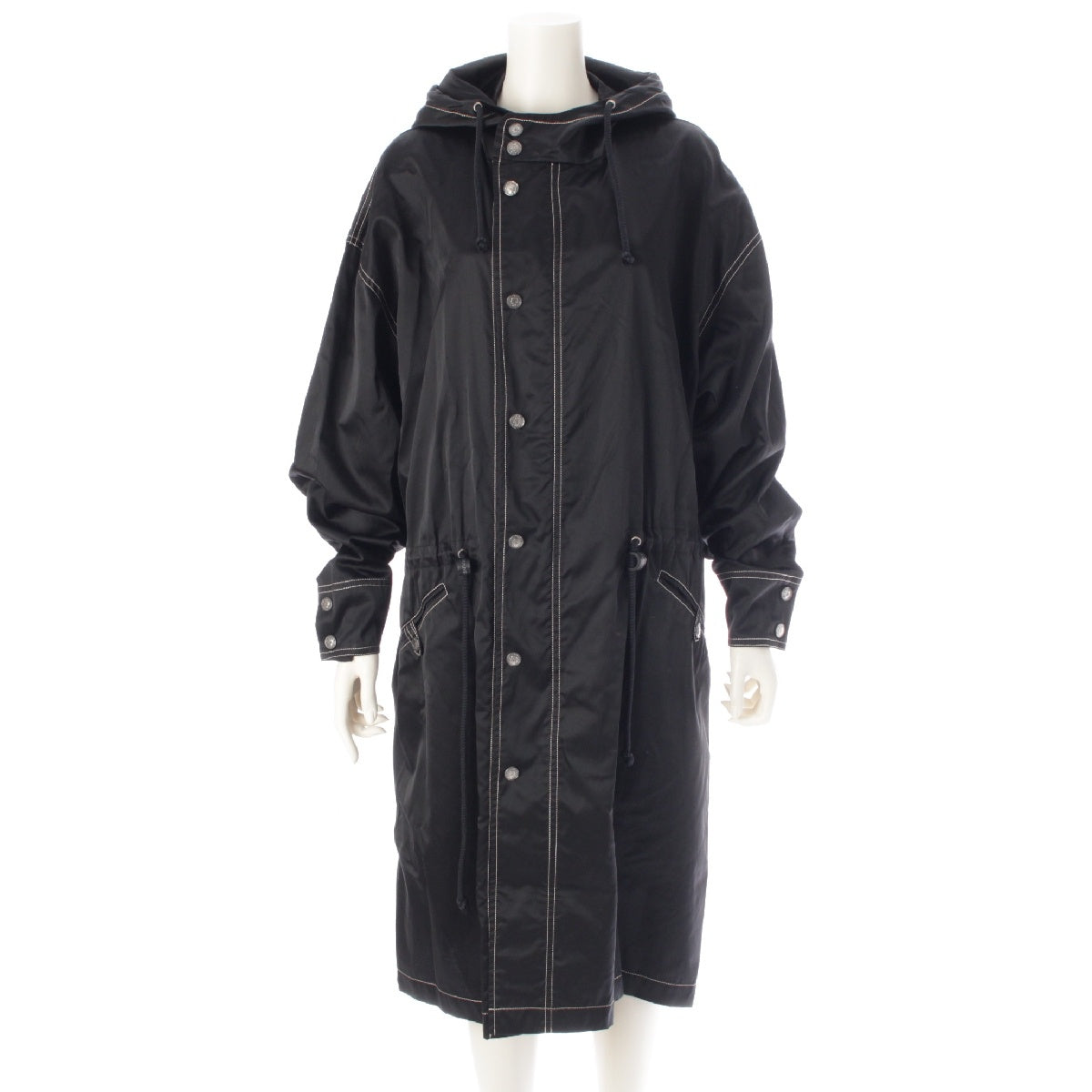 CHANEL Cotton nylon Vintage Drawstring Hooded Rain coat outer P06685 black 34