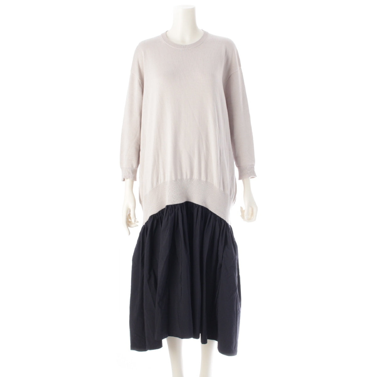 Drawer Cotton silk 14G knit taffeta docking one piece dress 6526-199-1277 Light gray navy