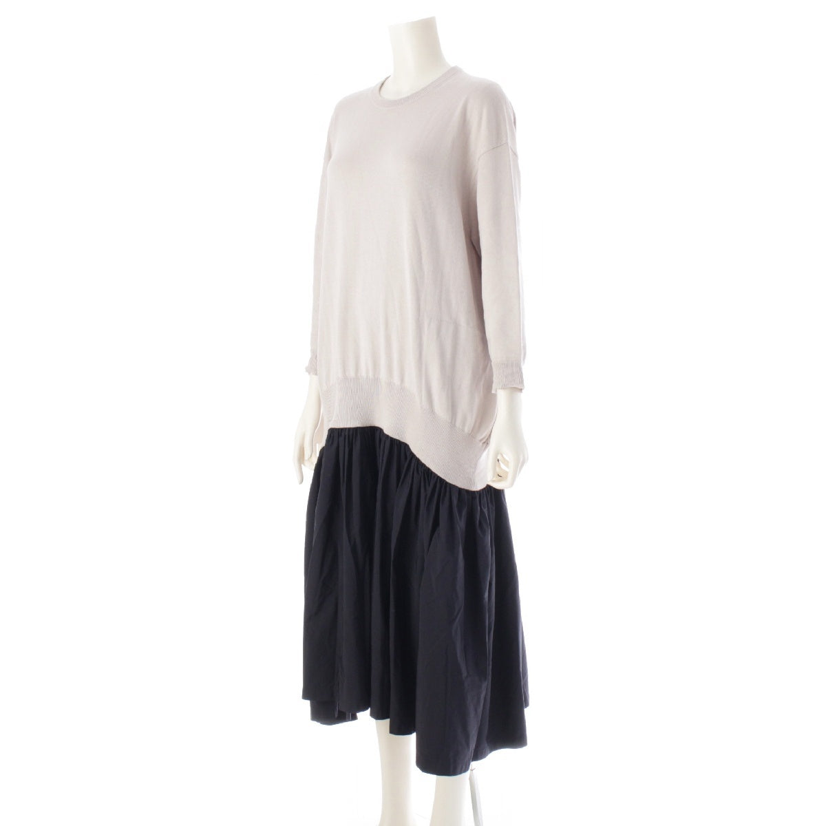 Drawer Cotton silk 14G knit taffeta docking one piece dress 6526-199-1277 Light gray navy