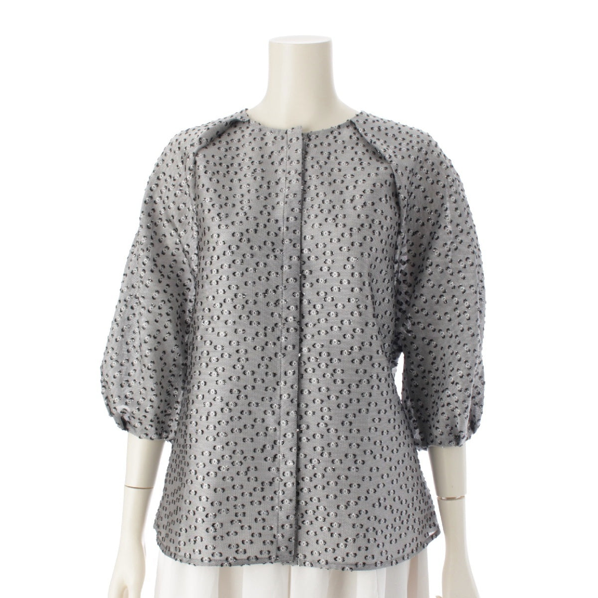 Drawer Silk blend FALL2 Lame cut jacquard short sleeve blouse tops Gray Black Silver 36