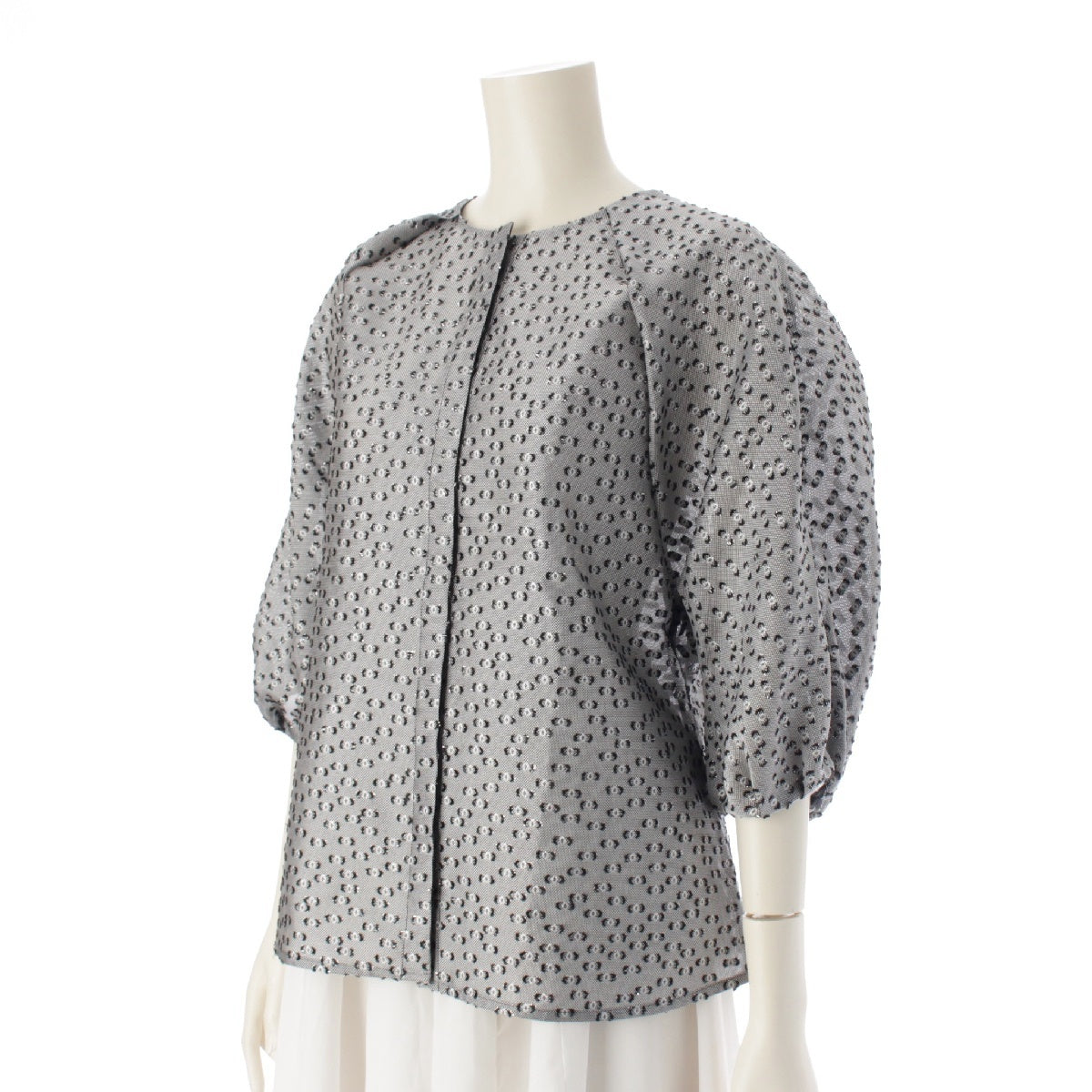 Drawer Silk blend FALL2 Lame cut jacquard short sleeve blouse tops Gray Black Silver 36