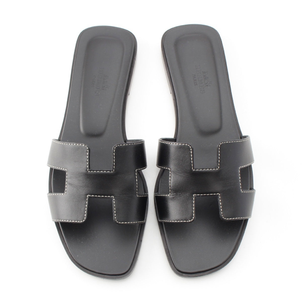 HERMES leather Oran H motif Sandals shoes black 37 1/2