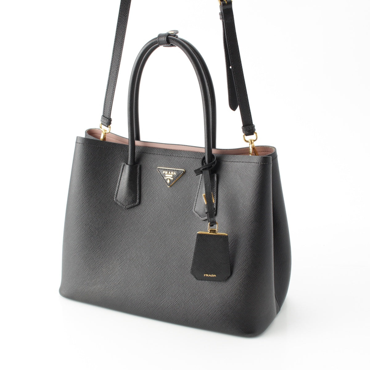 PRADA Safiano quiel Double 2way Handbag 1BG756 black