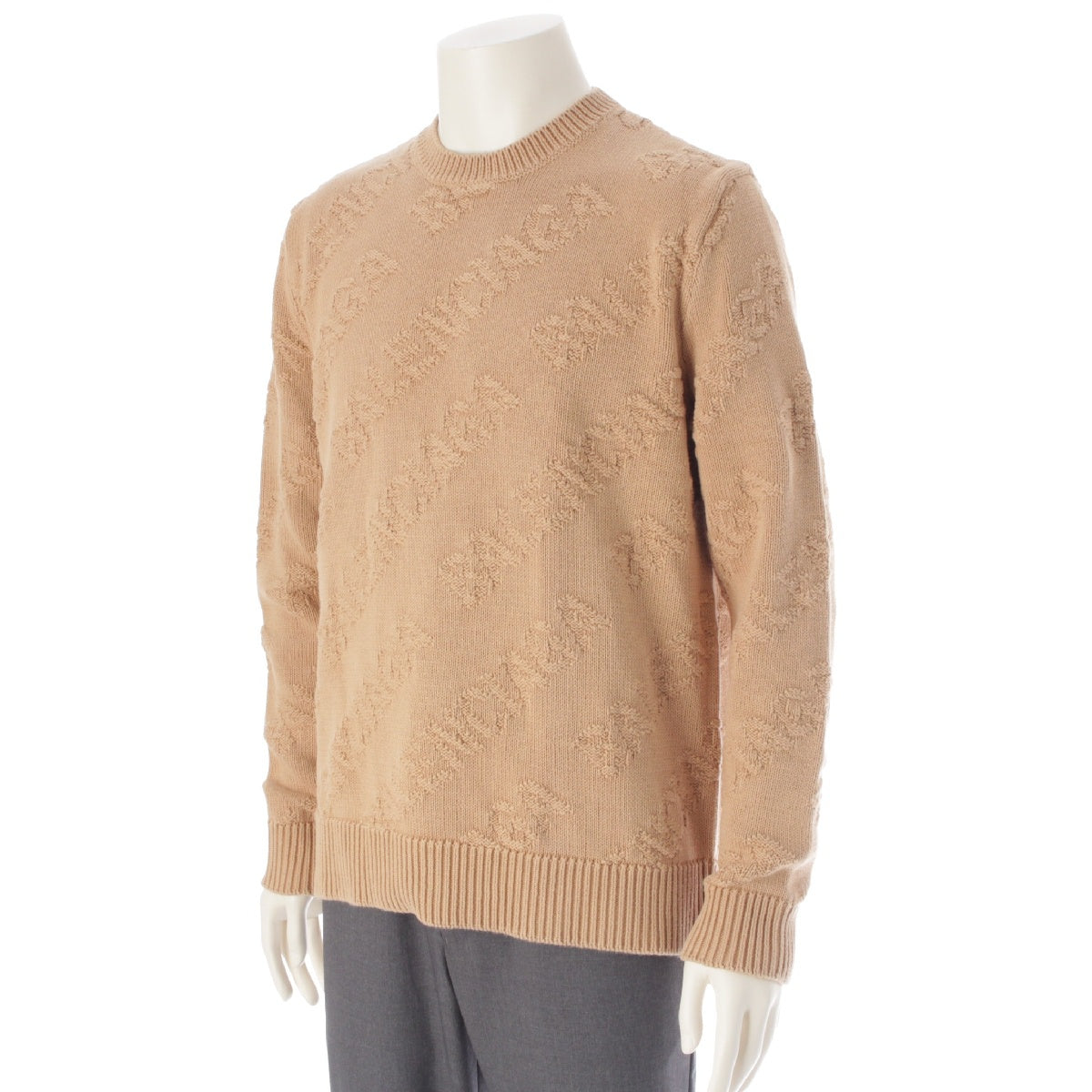 BALENCIAGA cotton Crew Neck Logo Knit sweater tops 599870 Camel XS