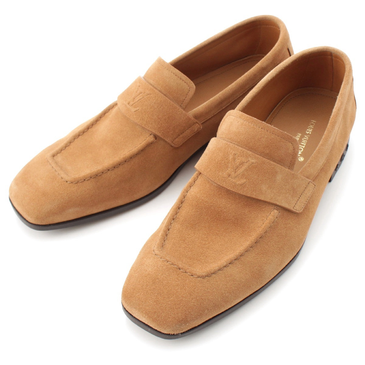 LOUIS VUITTON suede LV Gloves with LV Logo loafers shoes 1ACS0G beige 7