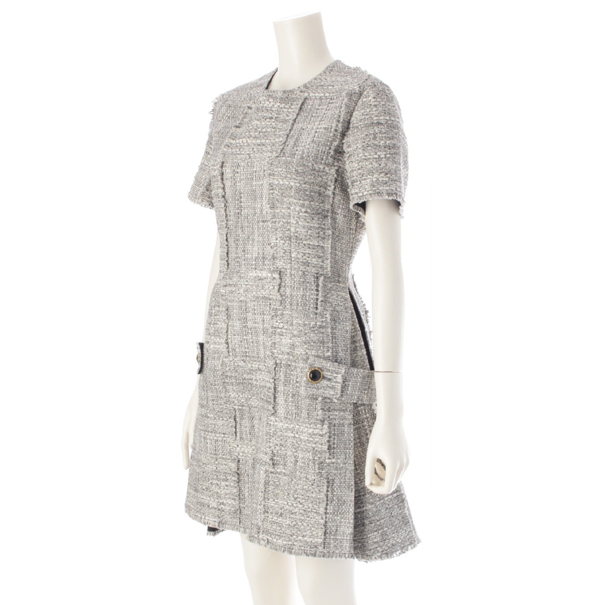 LOUIS VUITTON 22Stainless Steel Cotton Tweed Short Sleeve Flare one piece Skater Dress RM221B MR2 FMR077 gray 38