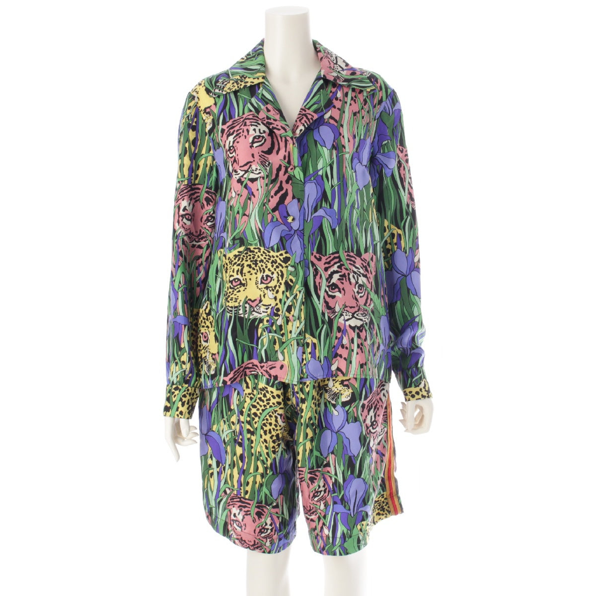 GUCCI 19 years silk Tiger Motif Tops Pants setup Room Pajamas Loungewear 569112／572697 multicolor 40/24