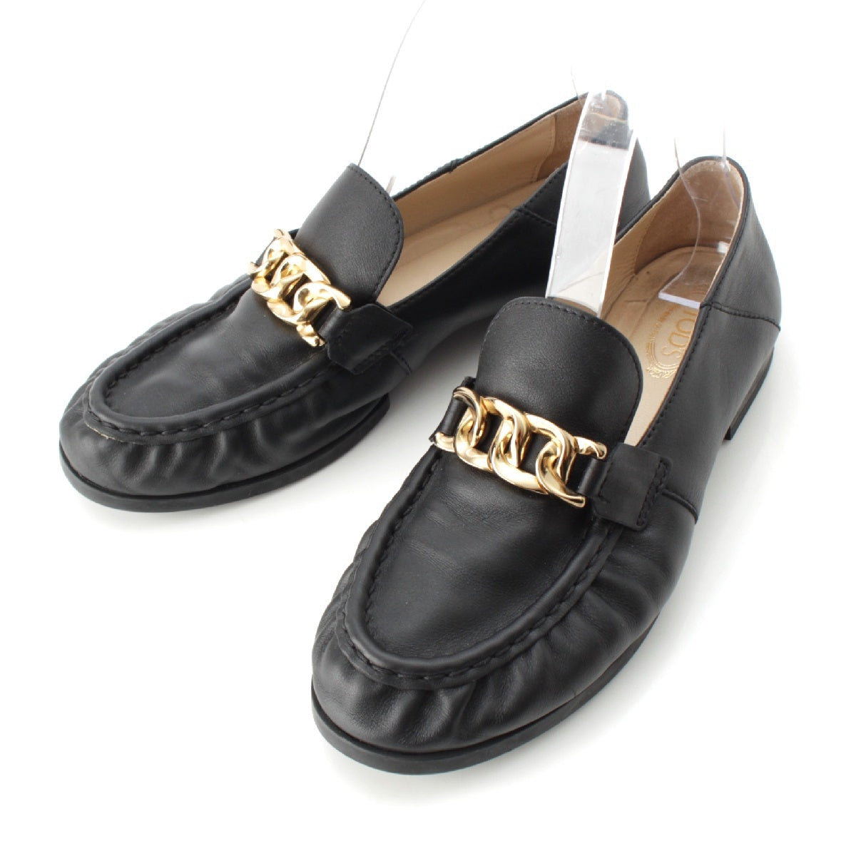 TOD’S leather ChainMetal loafers shoes black 36 1/2