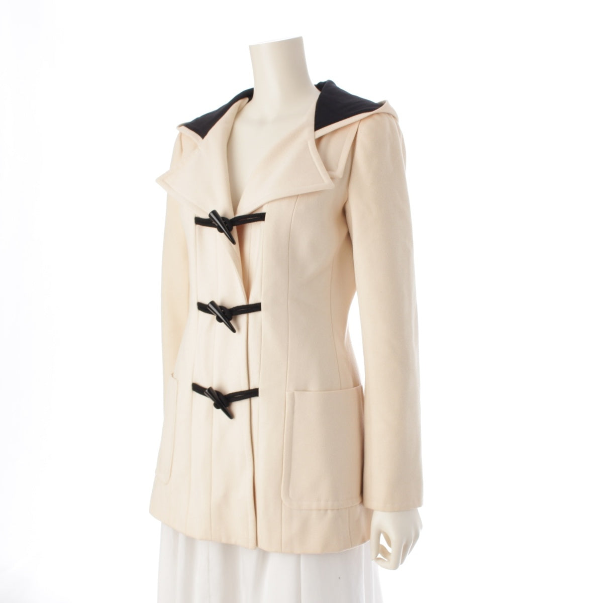 CHANEL 06A wool COCO Mark Toggle Button Hood Duffel coat outer P29341 black 36