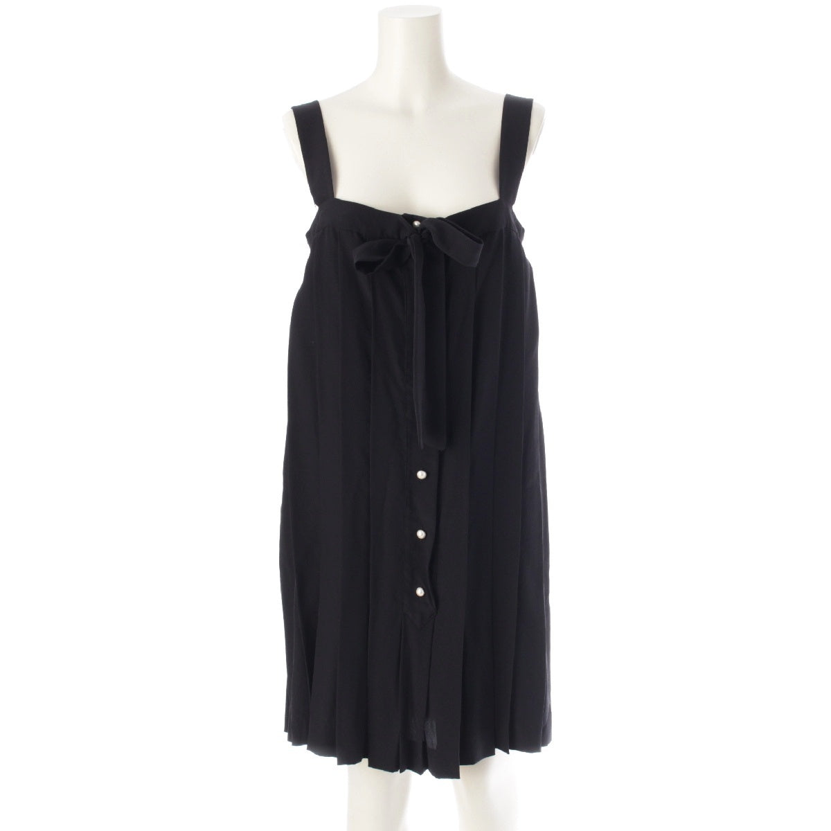 CHANEL 13 years silk F pearl button ribbon sleeveless one piece Tunics Jumper Skirts Dresses P45923 black 38