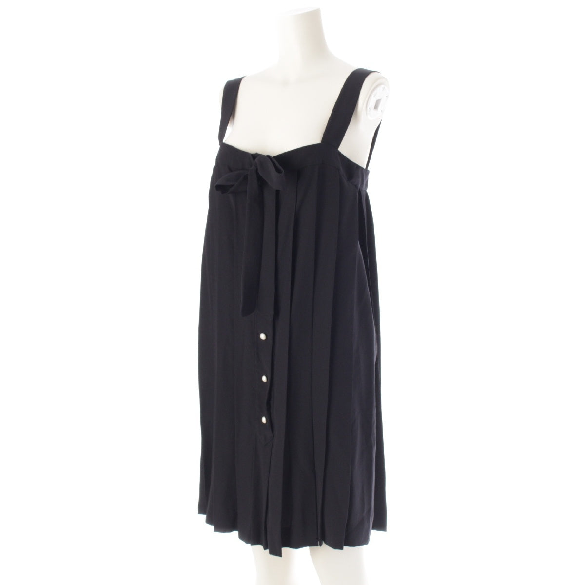 CHANEL 13 years silk F pearl button ribbon sleeveless one piece Tunics Jumper Skirts Dresses P45923 black 38