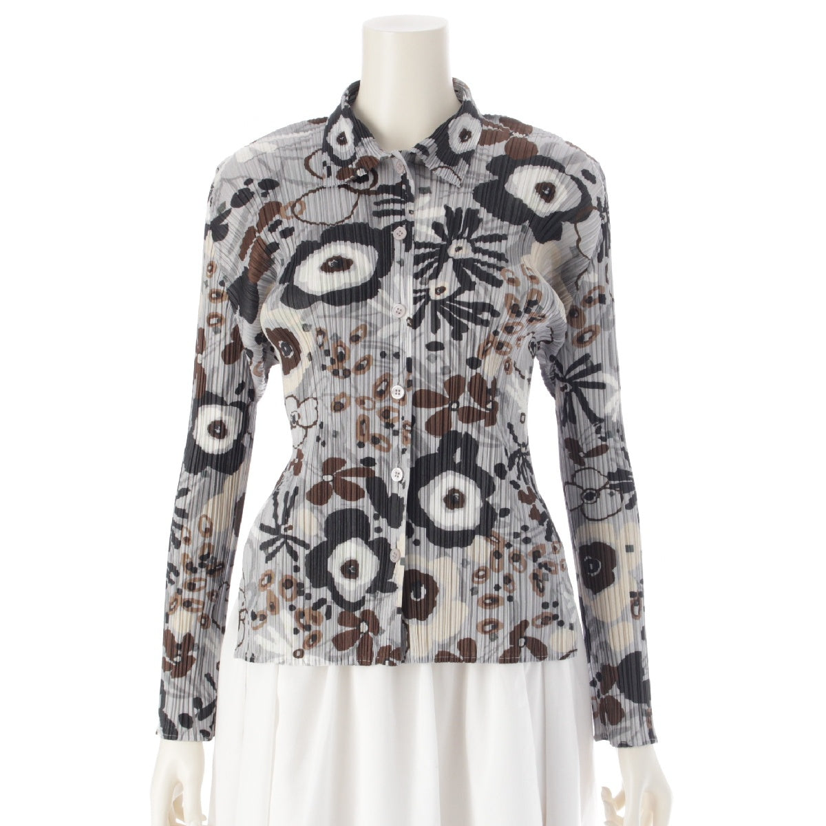 PLEATS PLEASE ISSEY  Flowers, Flowers, All-over Pattern Long sleeve shirt Tops blouse PP51-JJ942 gray 3