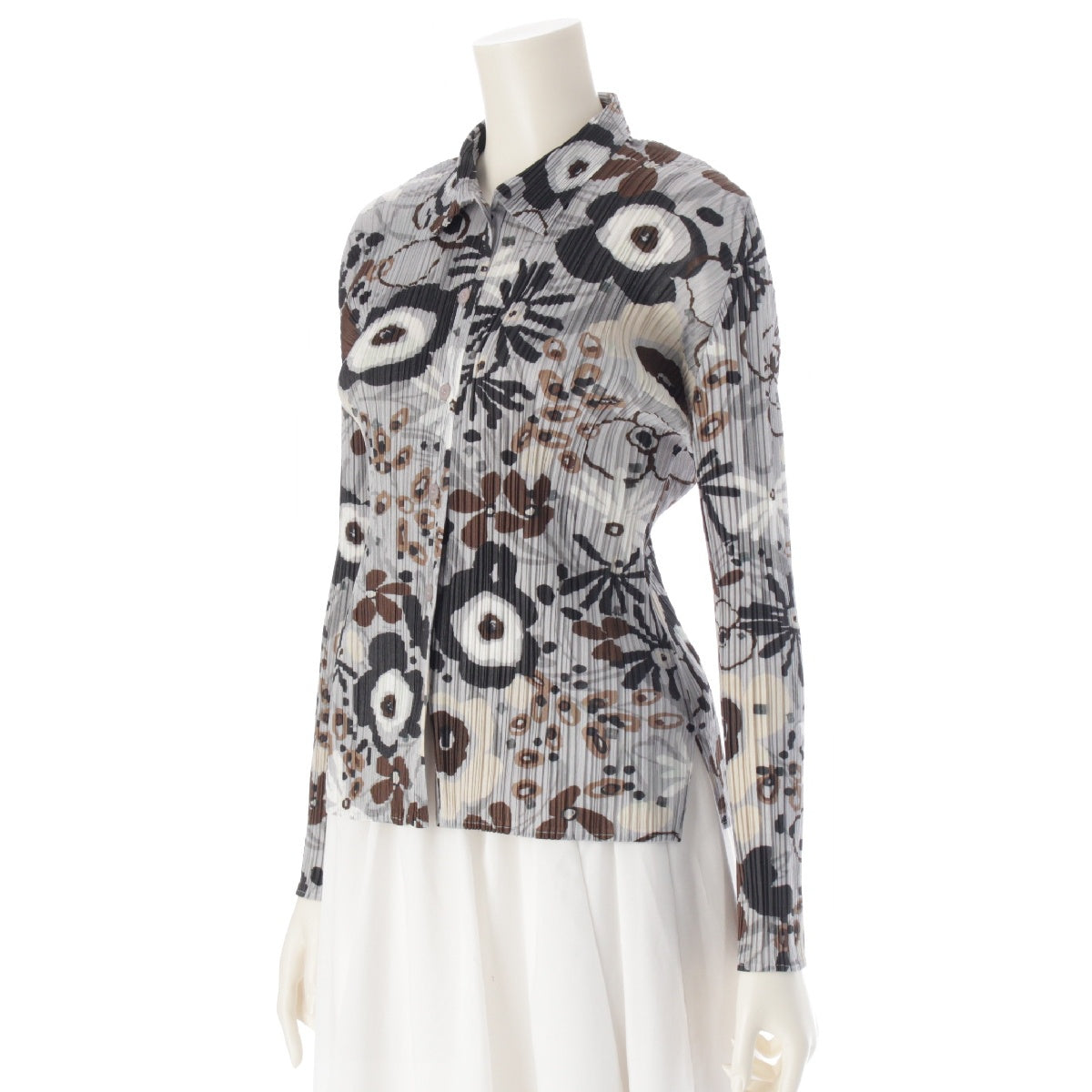 PLEATS PLEASE ISSEY  Flowers, Flowers, All-over Pattern Long sleeve shirt Tops blouse PP51-JJ942 gray 3