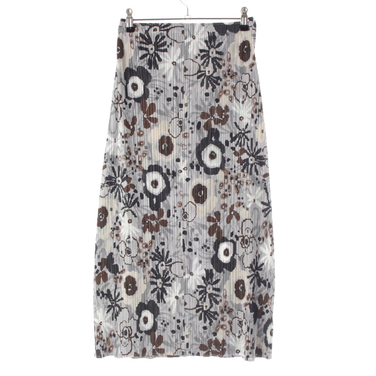 PLEATS PLEASE ISSEY  Flowers, Flowers, All-over Pattern Long skirt  PP51-JG943 gray 1