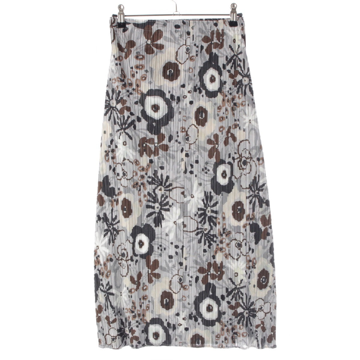 PLEATS PLEASE ISSEY  Flowers, Flowers, All-over Pattern Long skirt  PP51-JG943 gray 1