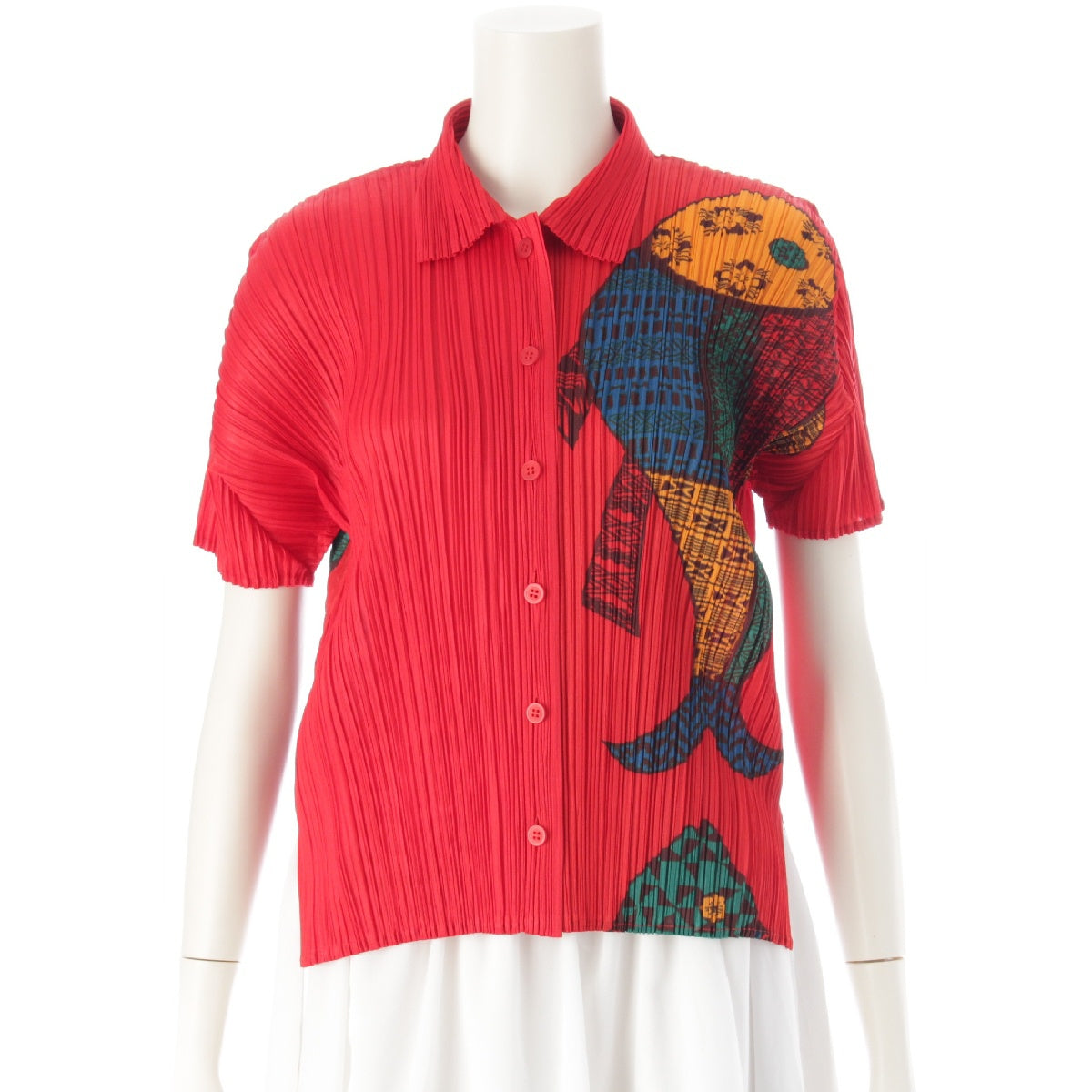 PLEATS PLEASE ISSEY  Fish print Short sleeve shirt Short sleeve geometric print top PP33-JJ633 Red 3