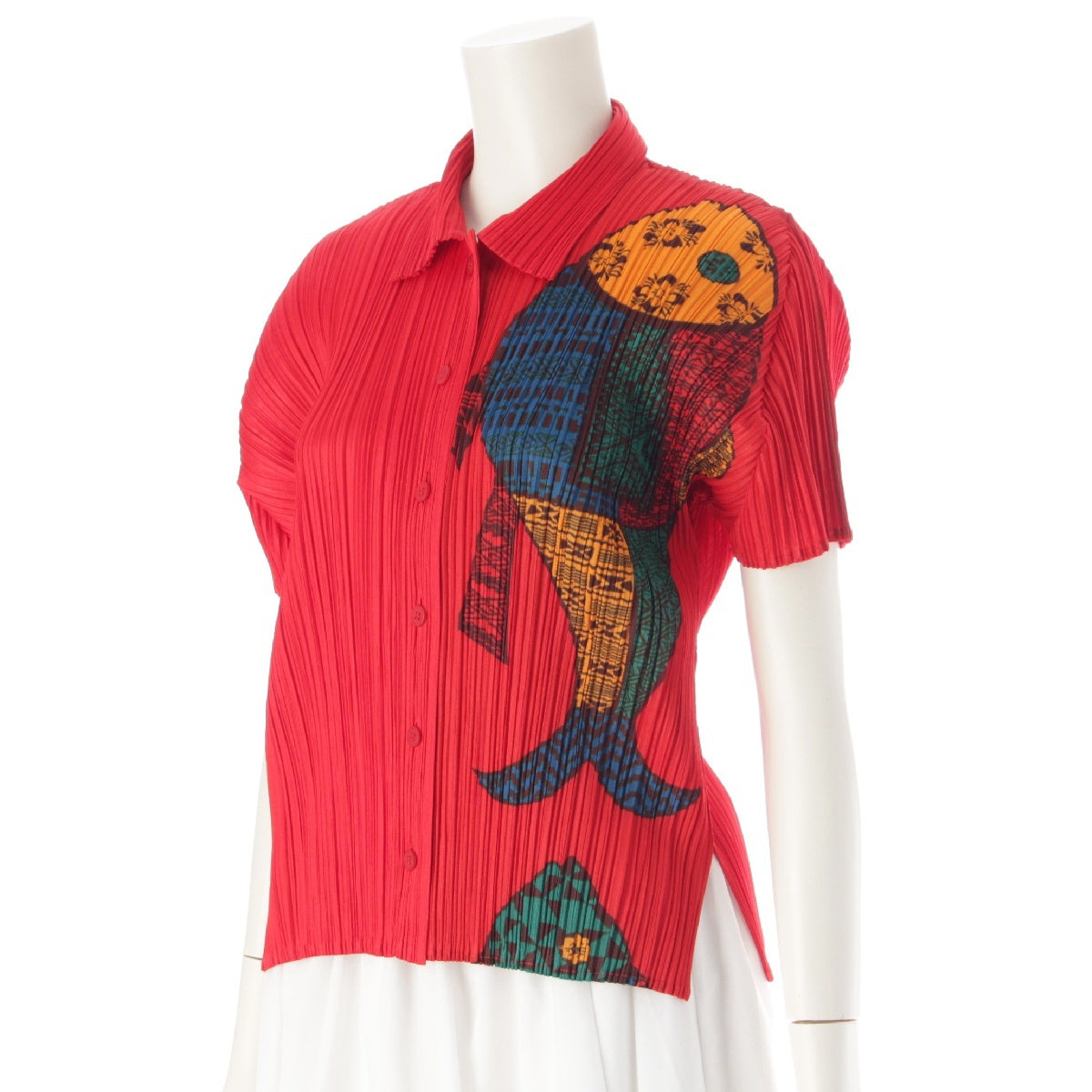 PLEATS PLEASE ISSEY  Fish print Short sleeve shirt Short sleeve geometric print top PP33-JJ633 Red 3