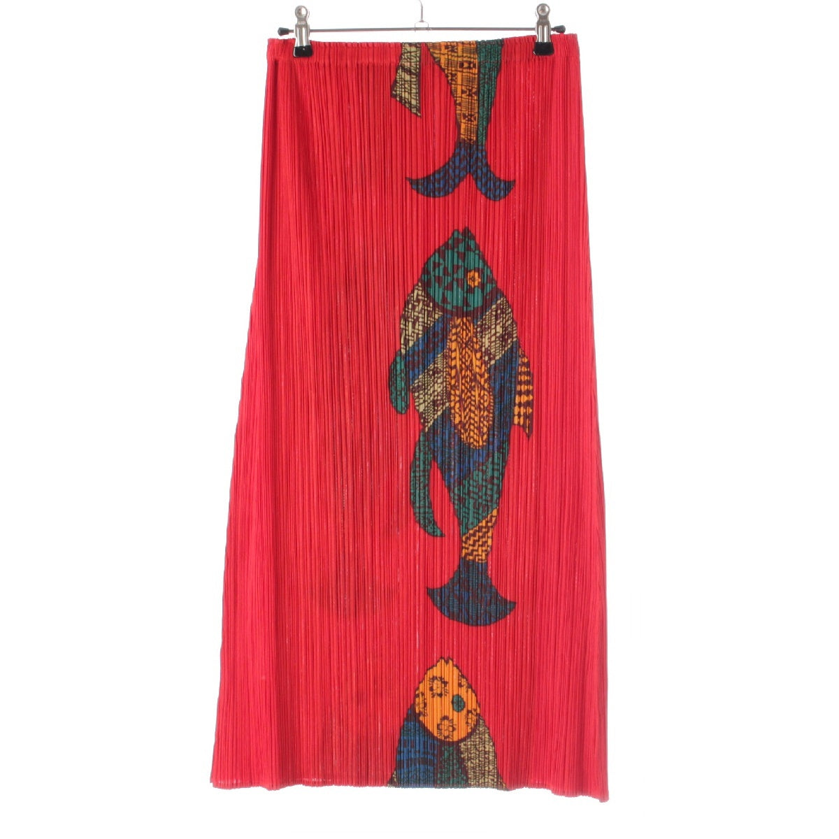 PLEATS PLEASE ISSEY  fish geometric print Long skirt PP33-JG635 Red 4
