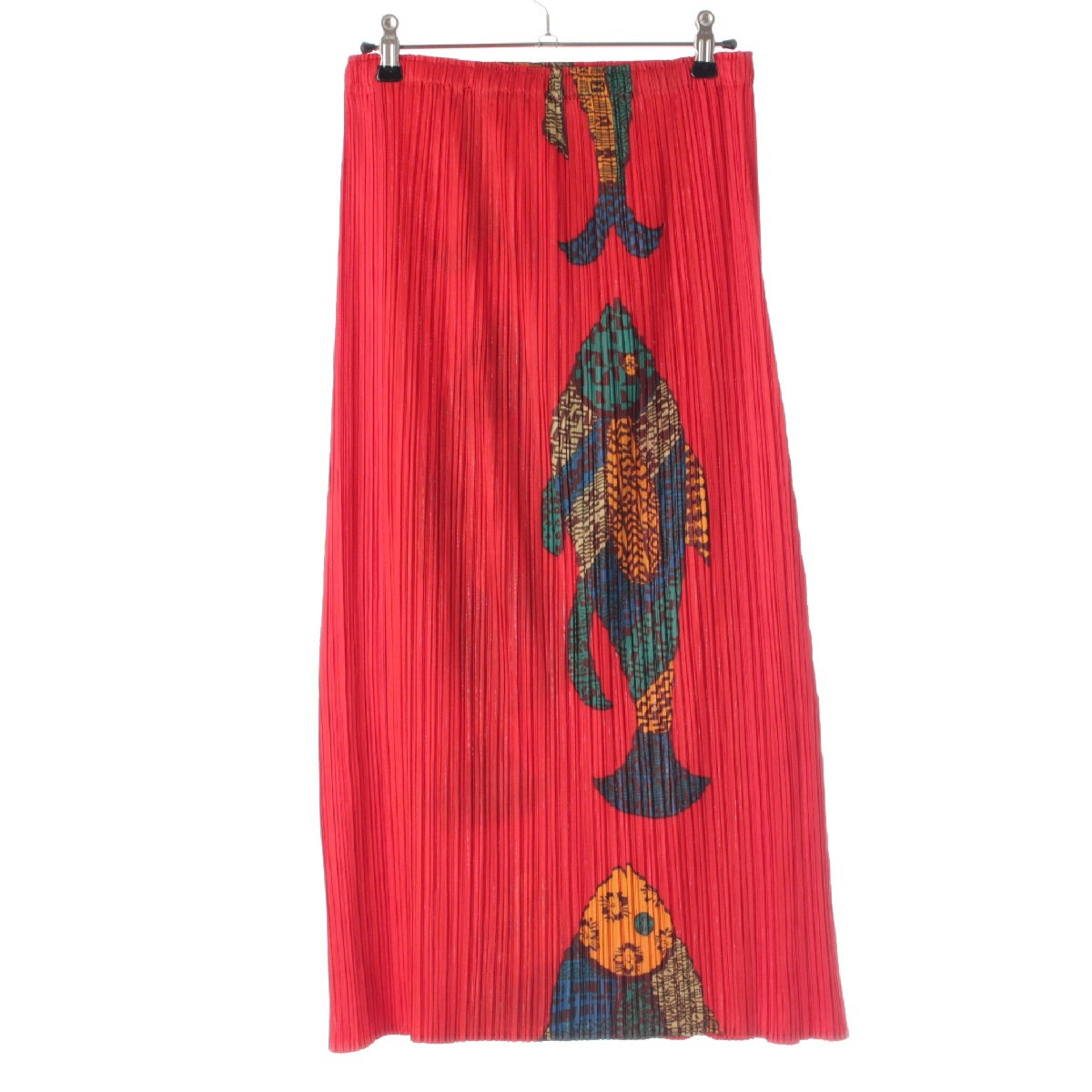 PLEATS PLEASE ISSEY  fish geometric print Long skirt PP33-JG635 Red 4
