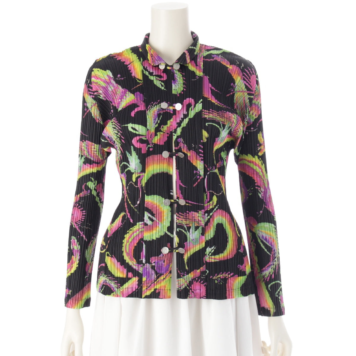 PLEATS PLEASE ISSEY  Mythical beast pattern dragon Chinese button cardigan Long Sleeve Shirts Blouses Tops PP63-JD633  black 3