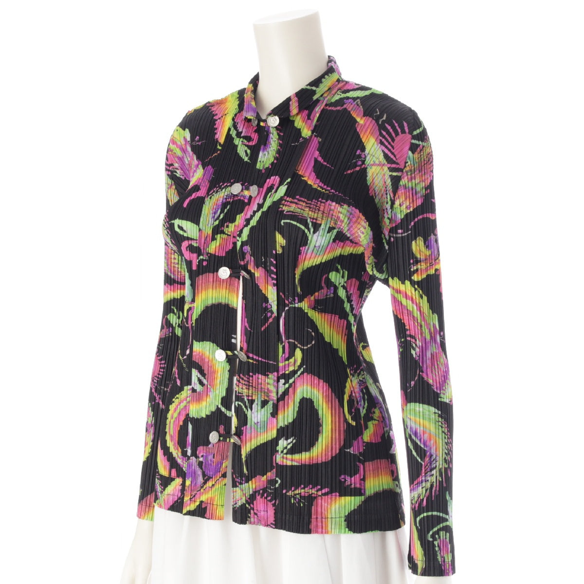 PLEATS PLEASE ISSEY  Mythical beast pattern dragon Chinese button cardigan Long Sleeve Shirts Blouses Tops PP63-JD633  black 3