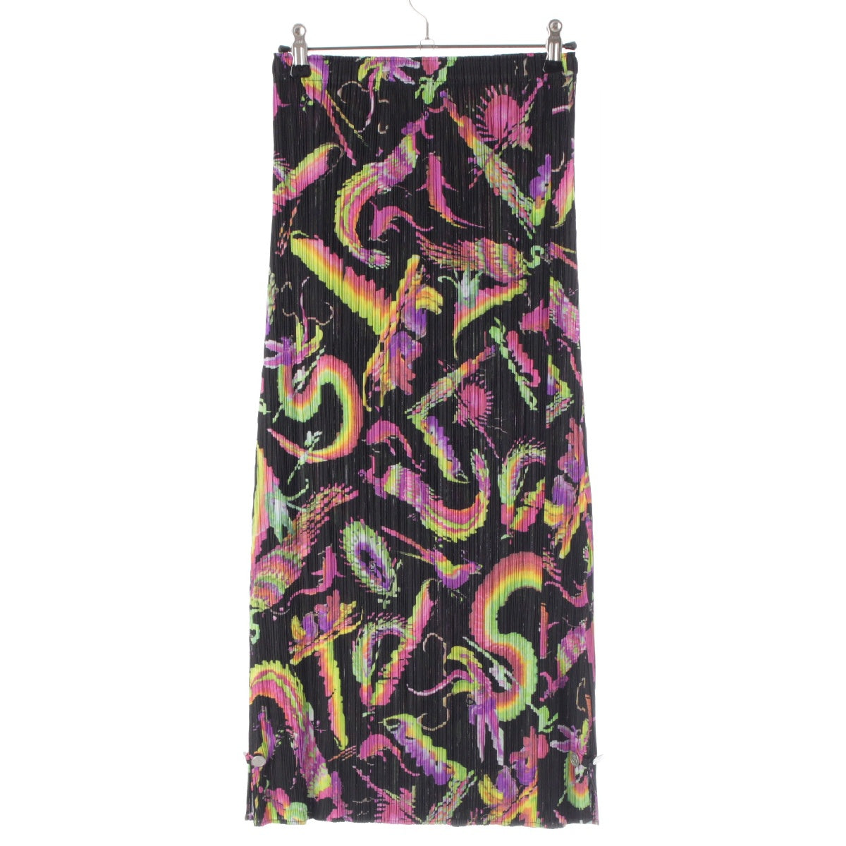PLEATS PLEASE ISSEY  Mythical beast pattern dragon Chinese button Long skirt PP63-JG635 black 2