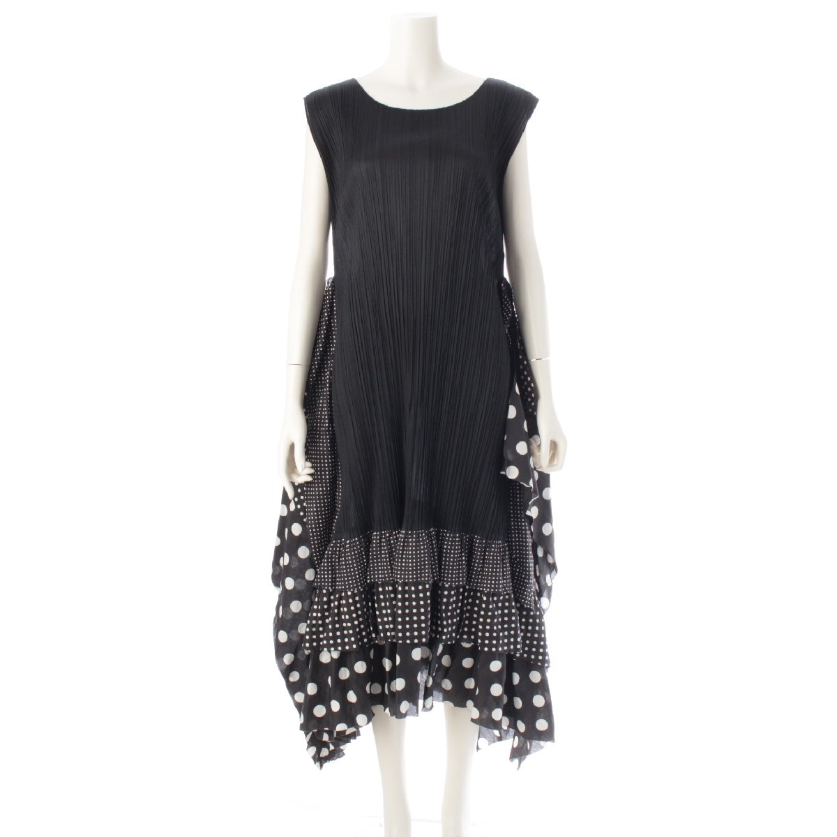 PLEATS PLEASE ISSEY  Polka dots, ruffles, flare, sleeveless one piece dress PP43-JH679  black 3