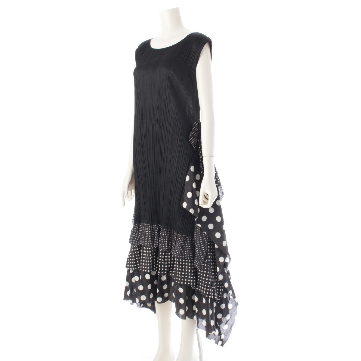 PLEATS PLEASE ISSEY  Polka dots, ruffles, flare, sleeveless one piece dress PP43-JH679  black 3