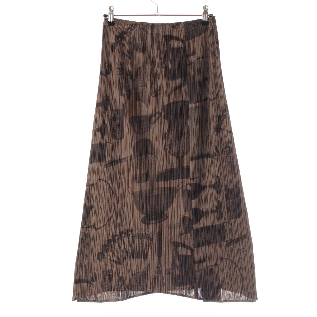 PLEATS PLEASE ISSEY  Cookware All-over Pattern Flare Long skirt PP53-JG585 Brown 2