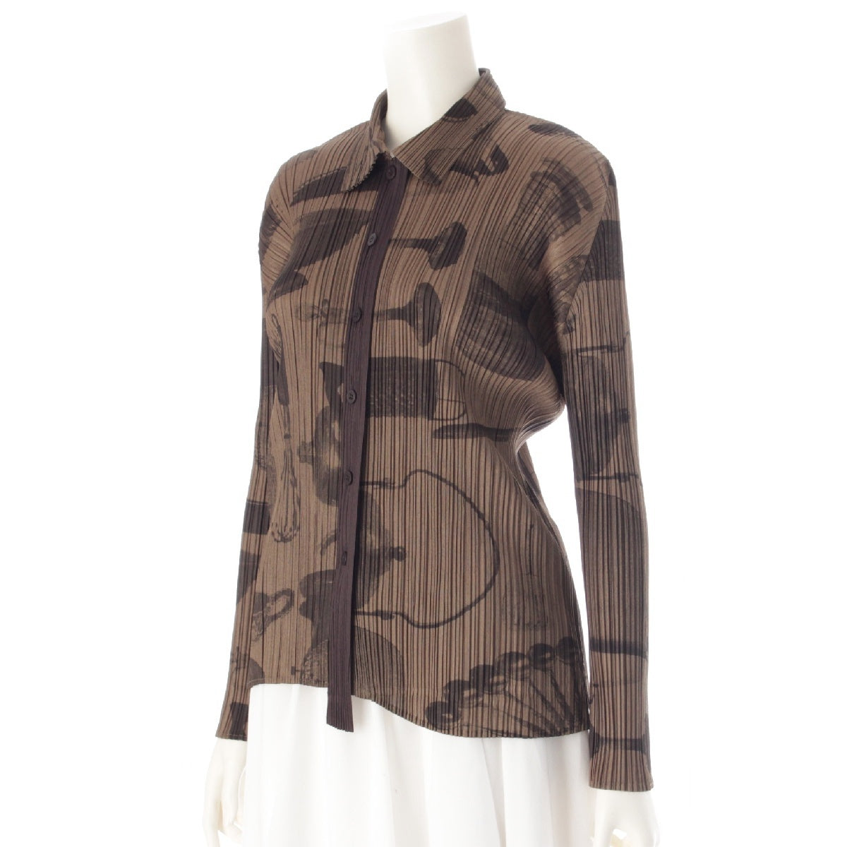 PLEATS PLEASE ISSEY  Cooking Utensils All-Over Pattern Long sleeve shirt blouse tops PP53-JJ583 Brown 3