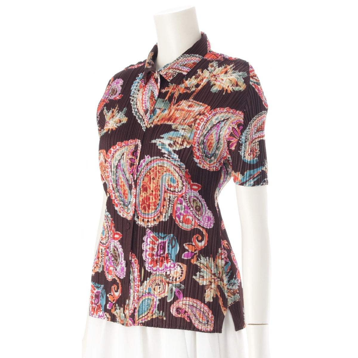 PLEATS PLEASE ISSEY  Palm Trees Paisley Pattern Short sleeve shirt Tops blouse PP61-JJ802 Brown 3