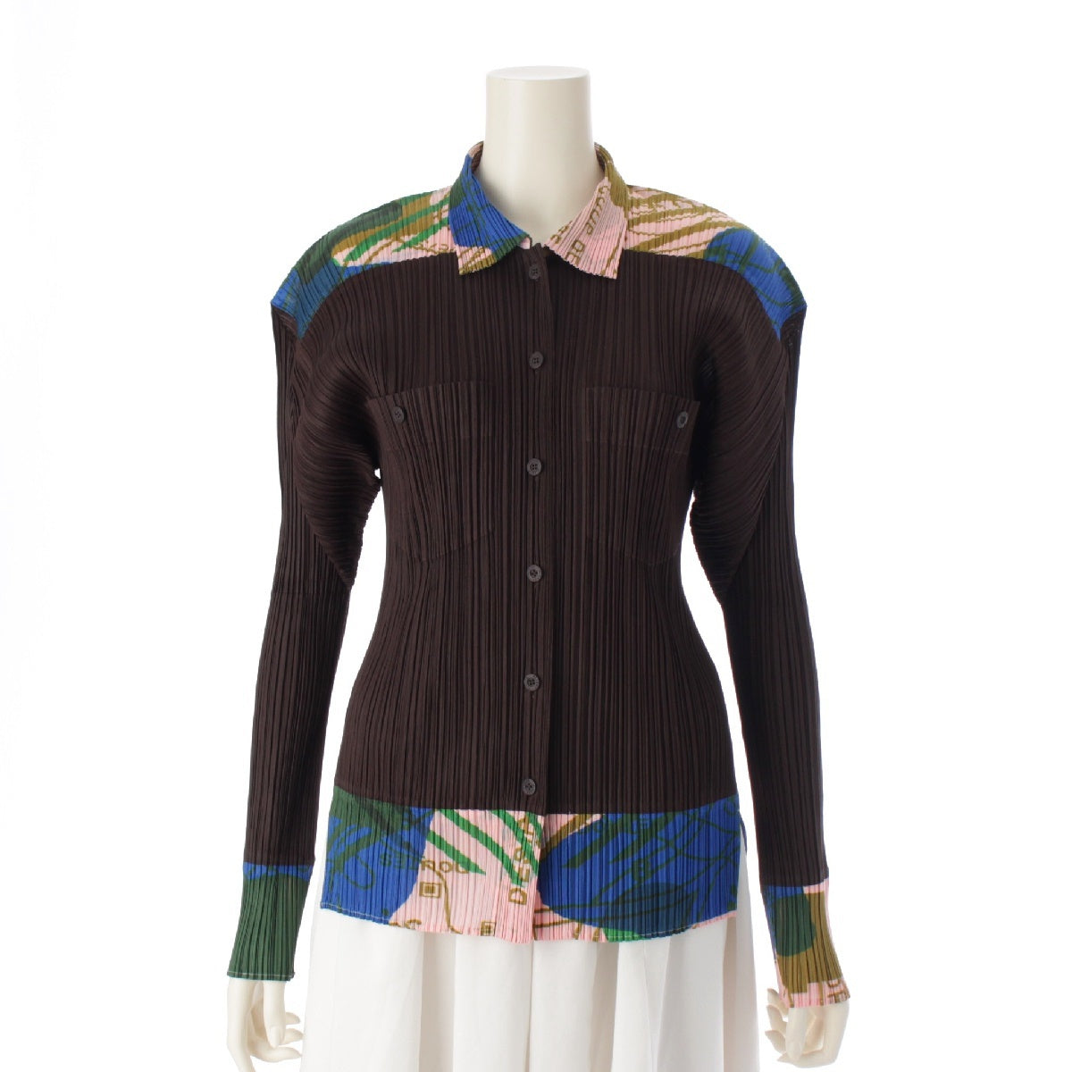 PLEATS PLEASE ISSEY  Graphics Pleated Long sleeve shirt Jacket English letters PP22-JJ773 brown pink blue 3
