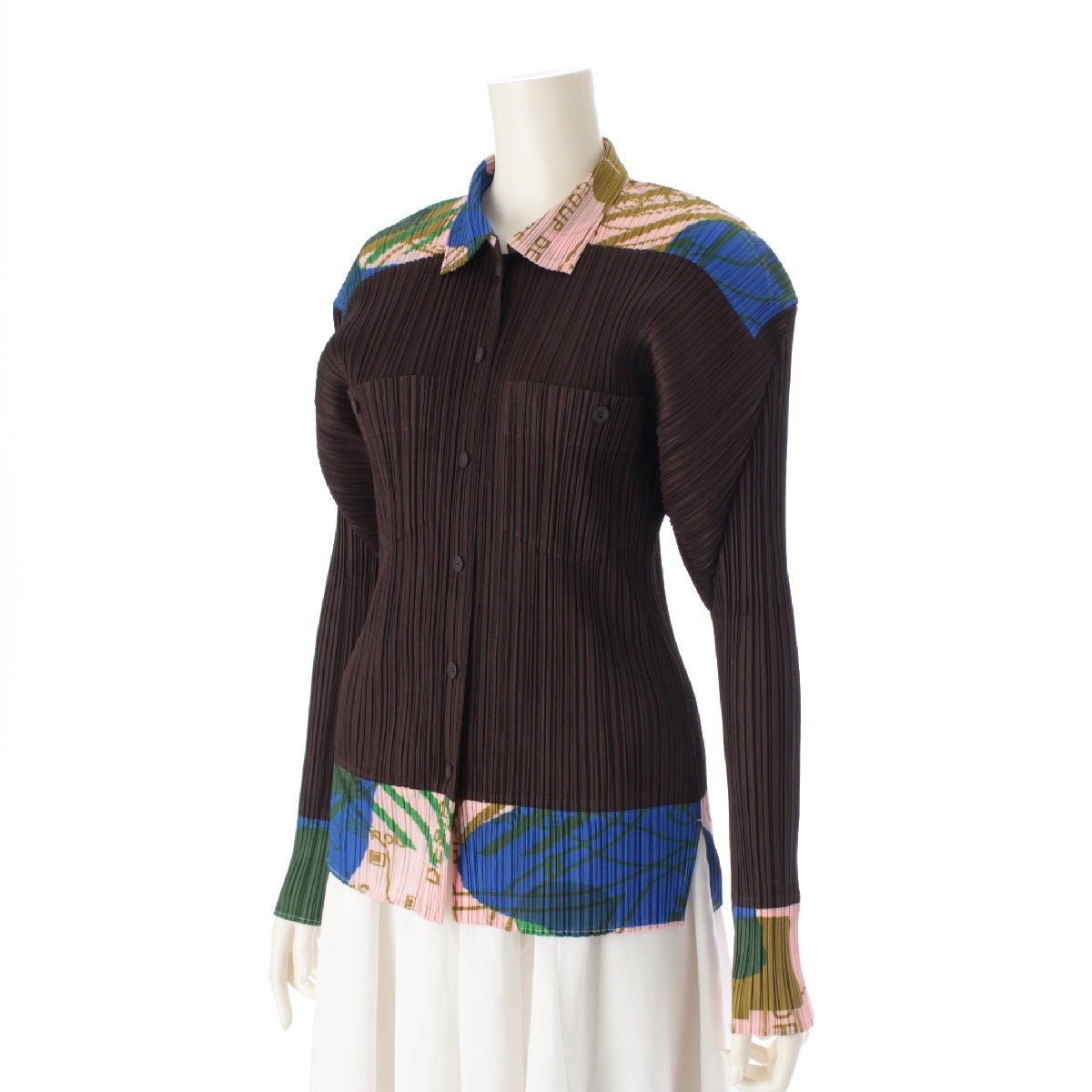 PLEATS PLEASE ISSEY  Graphics Pleated Long sleeve shirt Jacket English letters PP22-JJ773 brown pink blue 3