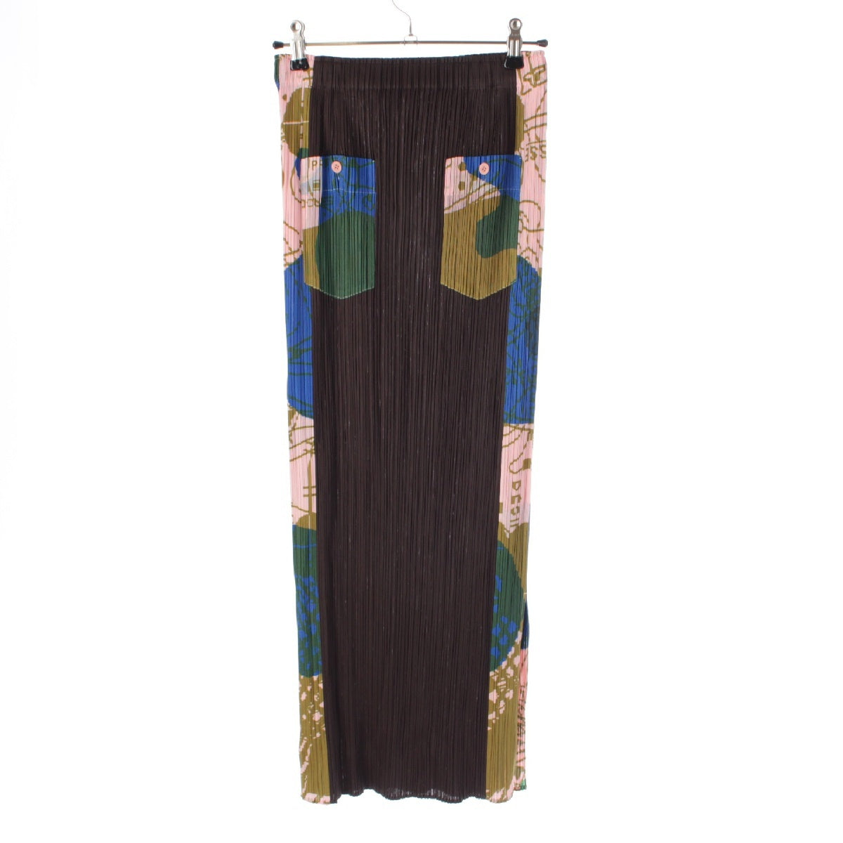 PLEATS PLEASE ISSEY  Graphics Pleated Long skirt Side slits Straight English letters PP22-JG776 Brown pink 2