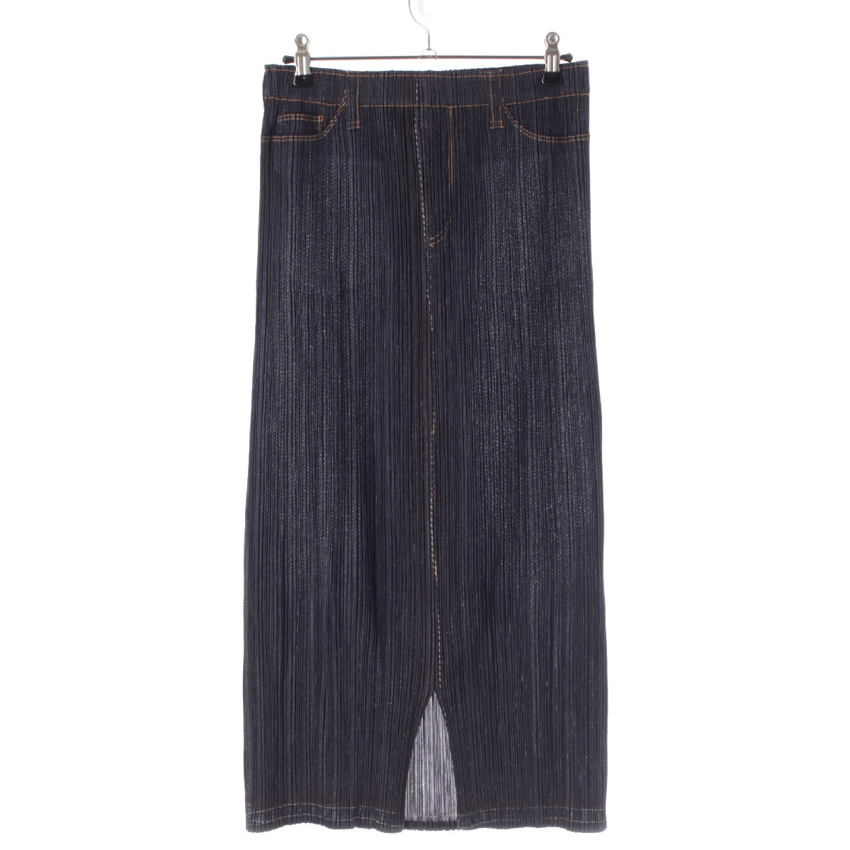 PLEATS PLEASE ISSEY  Denim transfer front slit skirt PP23-JG924 Indigo 2