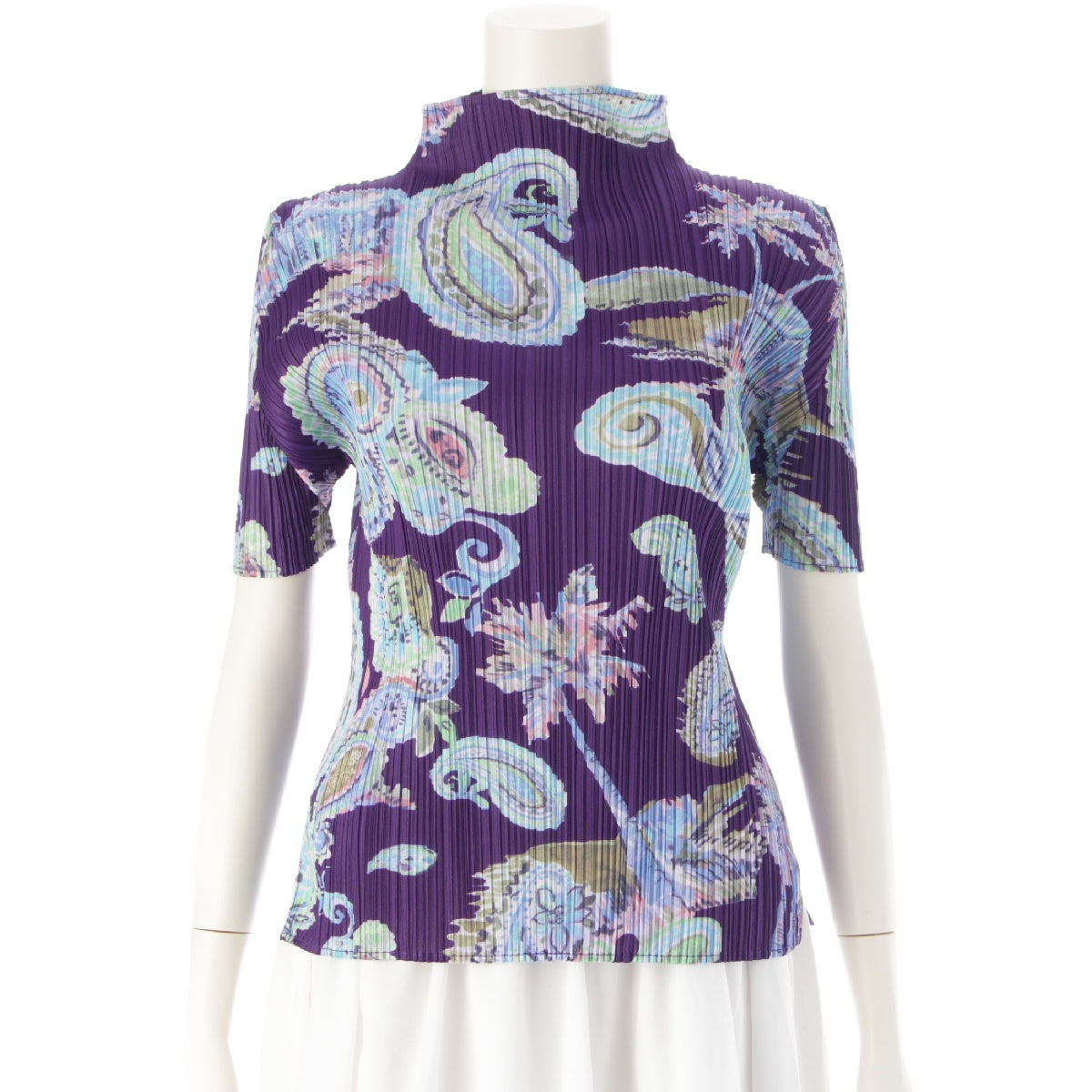 PLEATS PLEASE ISSEY  Palm Tree Paisley Print Bottleneck Cut tops PP61-JK801 purple 3
