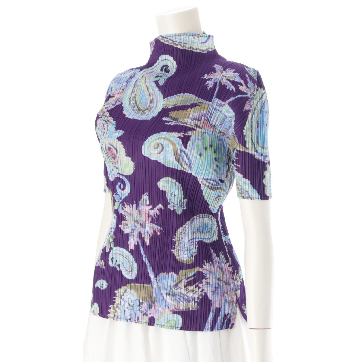 PLEATS PLEASE ISSEY  Palm Tree Paisley Print Bottleneck Cut tops PP61-JK801 purple 3