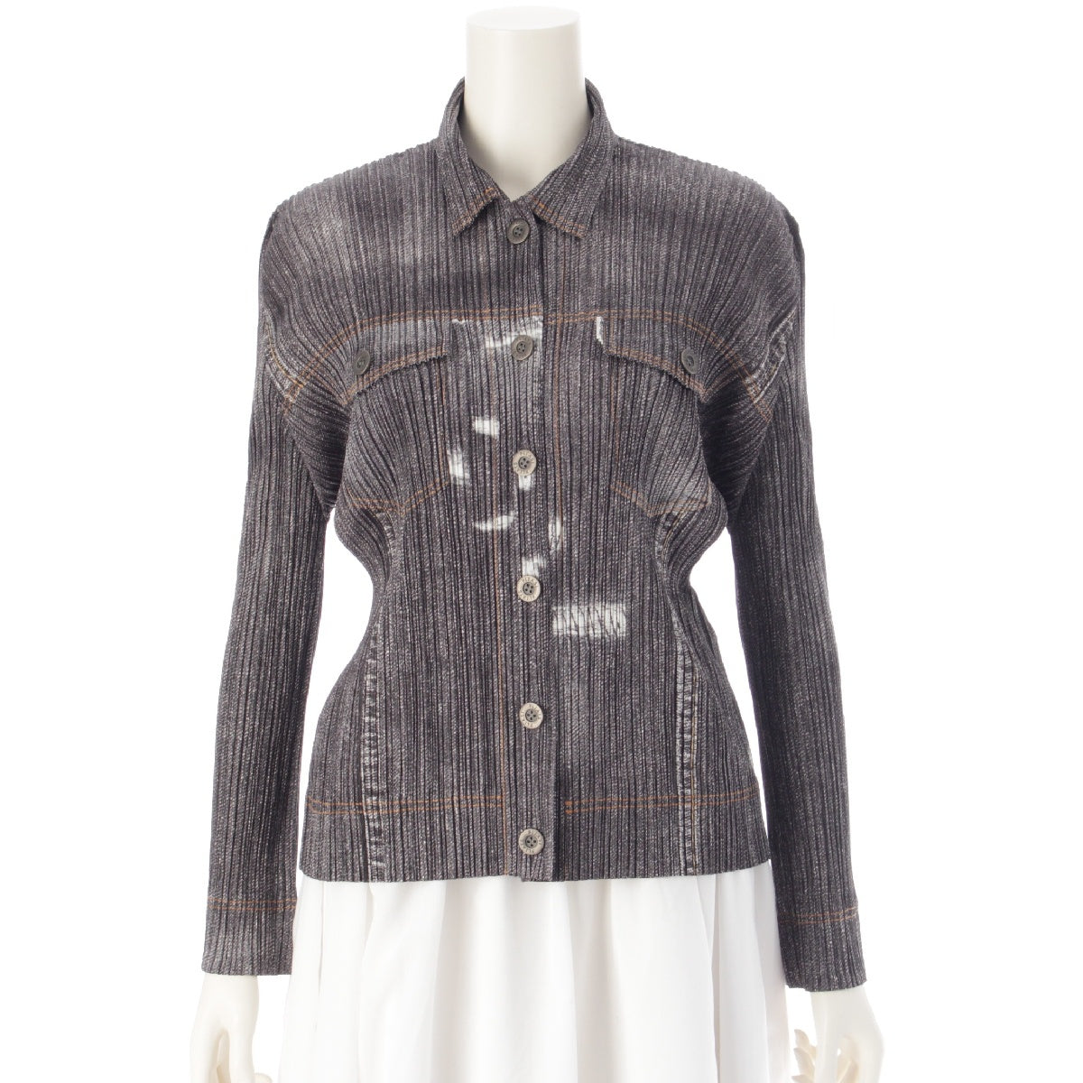 PLEATS PLEASE ISSEY  Denim transfer damage design Long sleeve shirt Jackets Blouses Tops PP71-JD536 gray 3