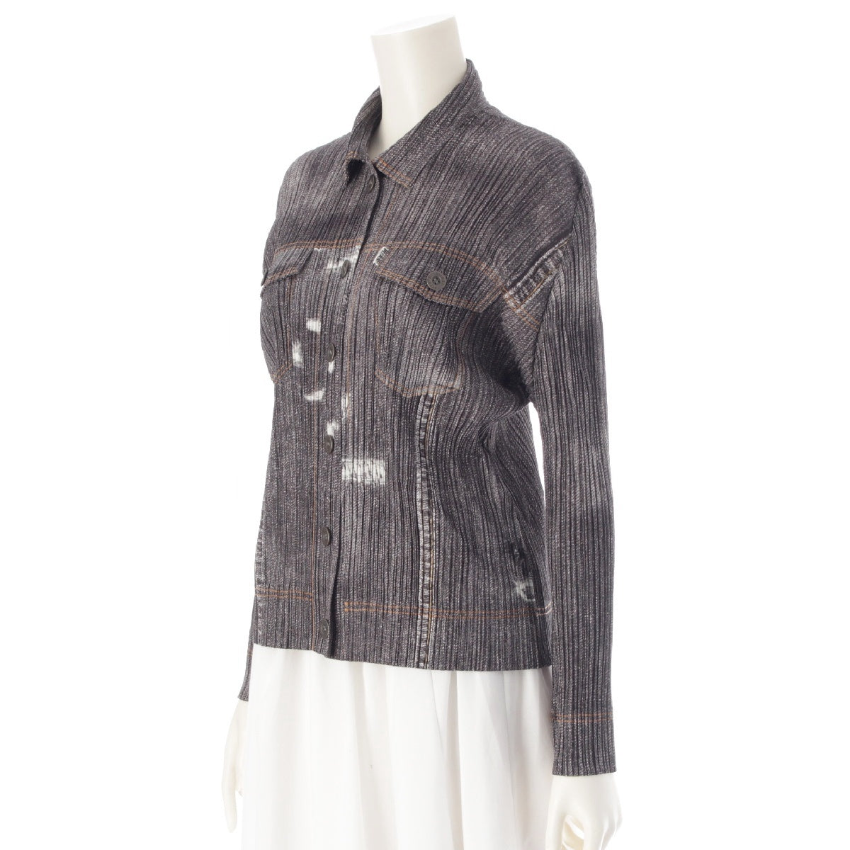 PLEATS PLEASE ISSEY  Denim transfer damage design Long sleeve shirt Jackets Blouses Tops PP71-JD536 gray 3
