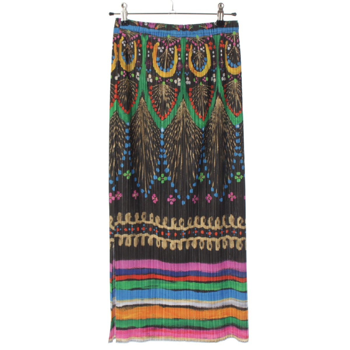 PLEATS PLEASE ISSEY  Full pattern Pleated Long skirt Slit Straight PP63-JG574 Black multicolor 1