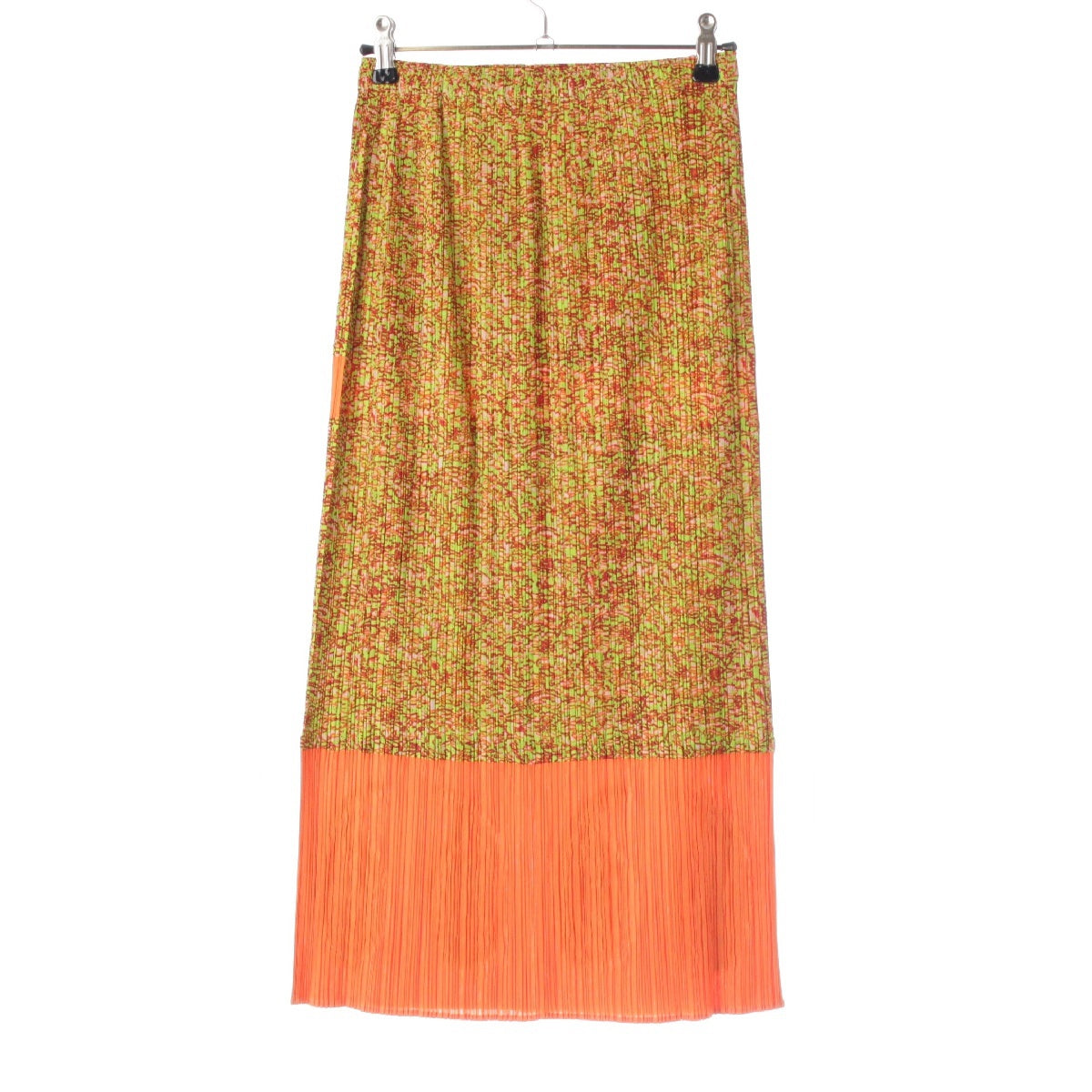 PLEATS PLEASE ISSEY  Paisley Embroidery Long skirt PP63-JG525 Orange green 2