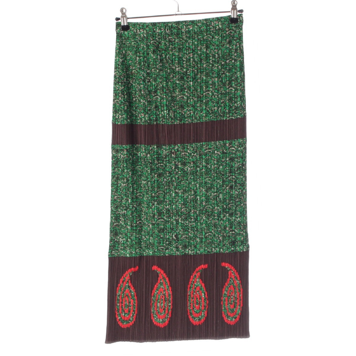 PLEATS PLEASE ISSEY  Paisley Embroidery Long skirt PP63-JG525 Green brown 1