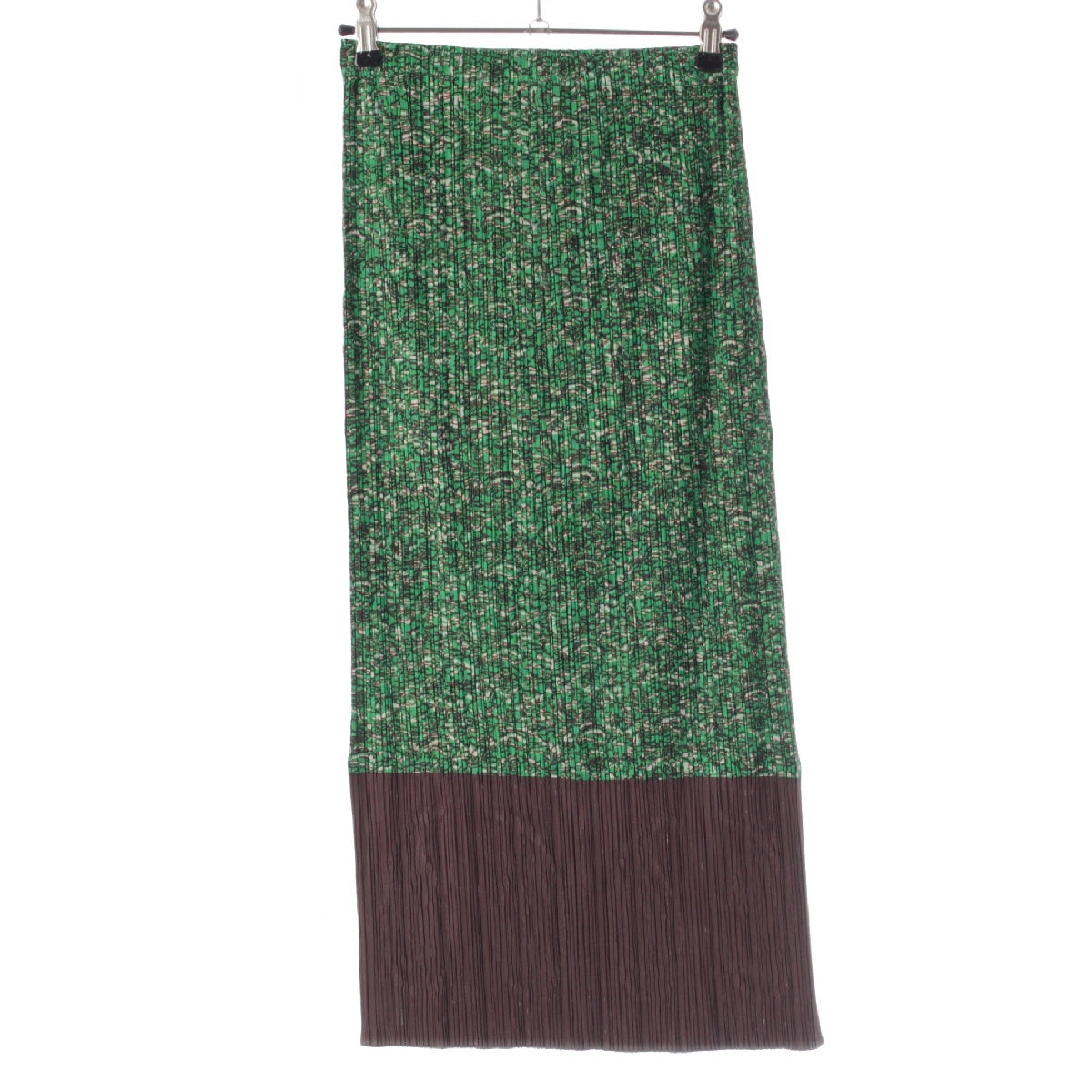 PLEATS PLEASE ISSEY  Paisley Embroidery Long skirt PP63-JG525 Green brown 1