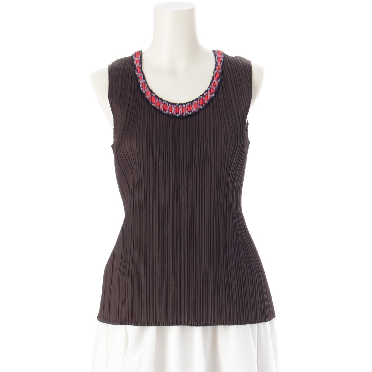 PLEATS PLEASE ISSEY  Embroidered hem Sleeveless Cut tops PP73-JK571 Brown 4
