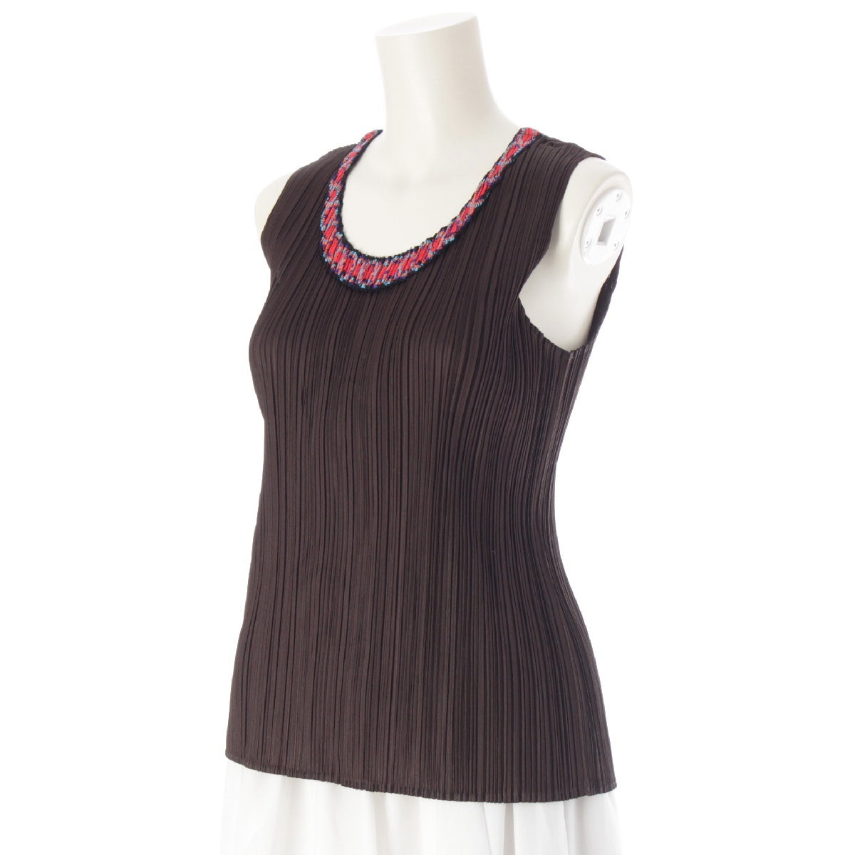 PLEATS PLEASE ISSEY  Embroidered hem Sleeveless Cut tops PP73-JK571 Brown 4