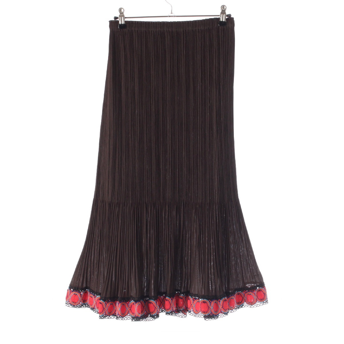 PLEATS PLEASE ISSEY  Embroidered hem, flare Long skirt PP73-JG575 Brown 1