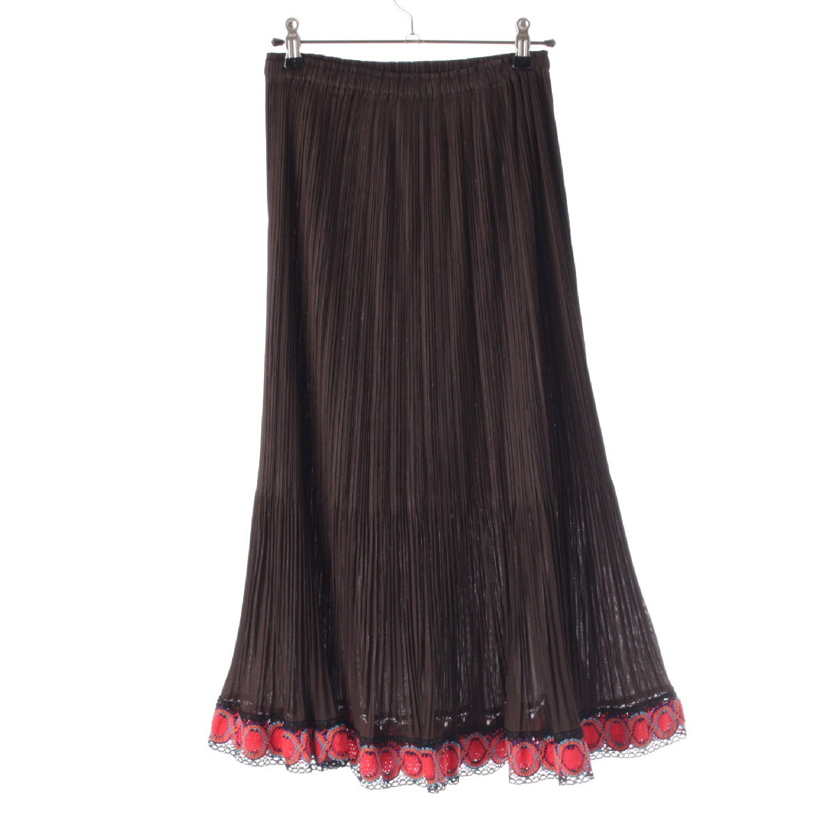 PLEATS PLEASE ISSEY  Embroidered hem, flare Long skirt PP73-JG575 Brown 1
