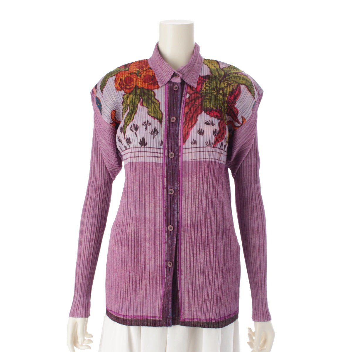 PLEATS PLEASE ISSEY  Botanical Flower Pleated Transfer Long sleeve shirt PP84-JK583 purple 3