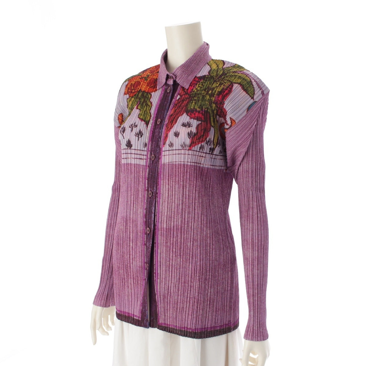 PLEATS PLEASE ISSEY  Botanical Flower Pleated Transfer Long sleeve shirt PP84-JK583 purple 3