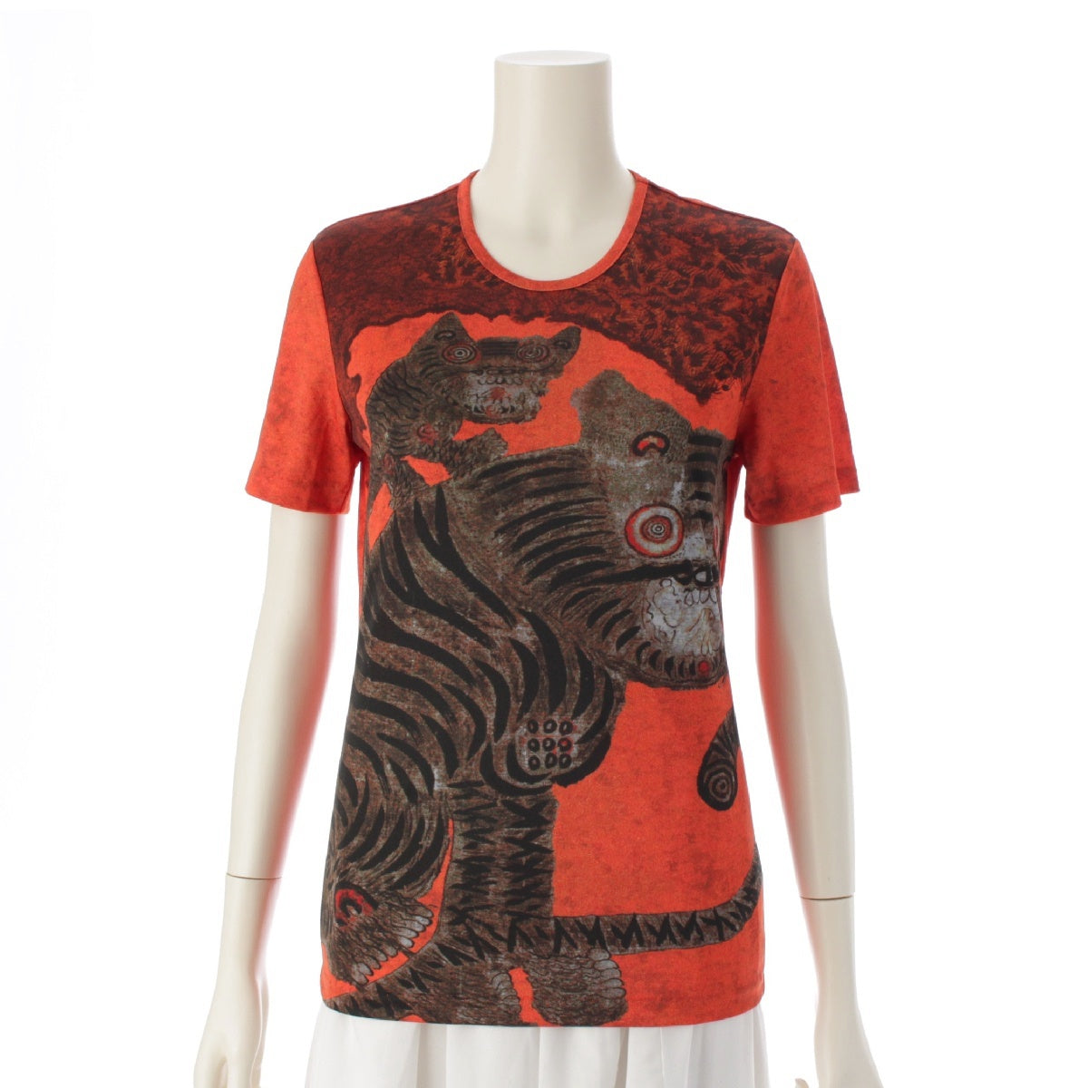 PLEATS PLEASE ISSEY  Tiger Cat Folk Painting Cut Short sleeve T-shirt Orange brown 3
